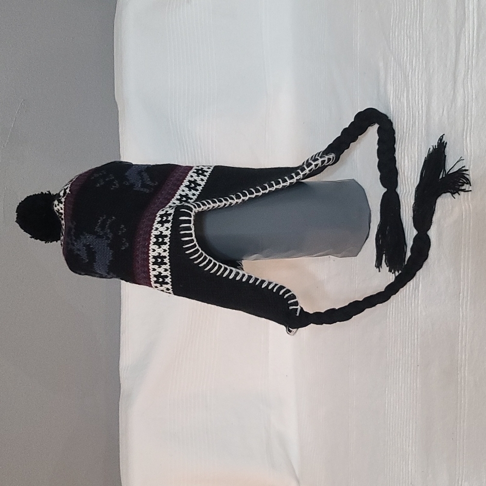 Winter beanie with braided tassels, reindeer Unbranded